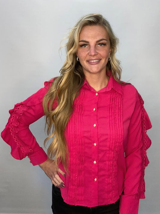 FUCHSIA RUFFLE BLOUSE