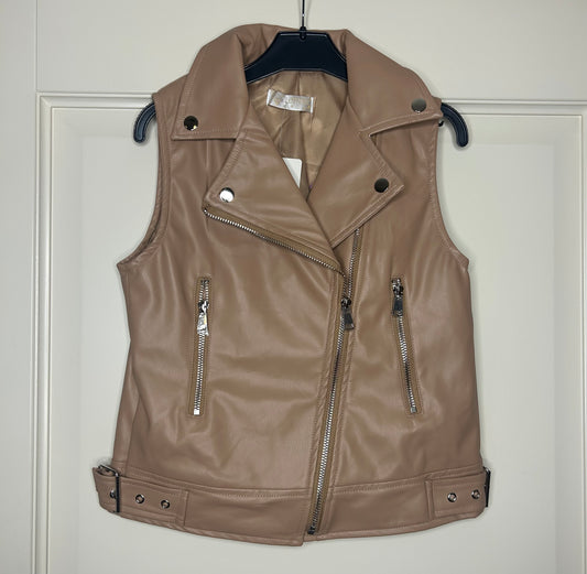 Leatherlook beige gilet meisjes