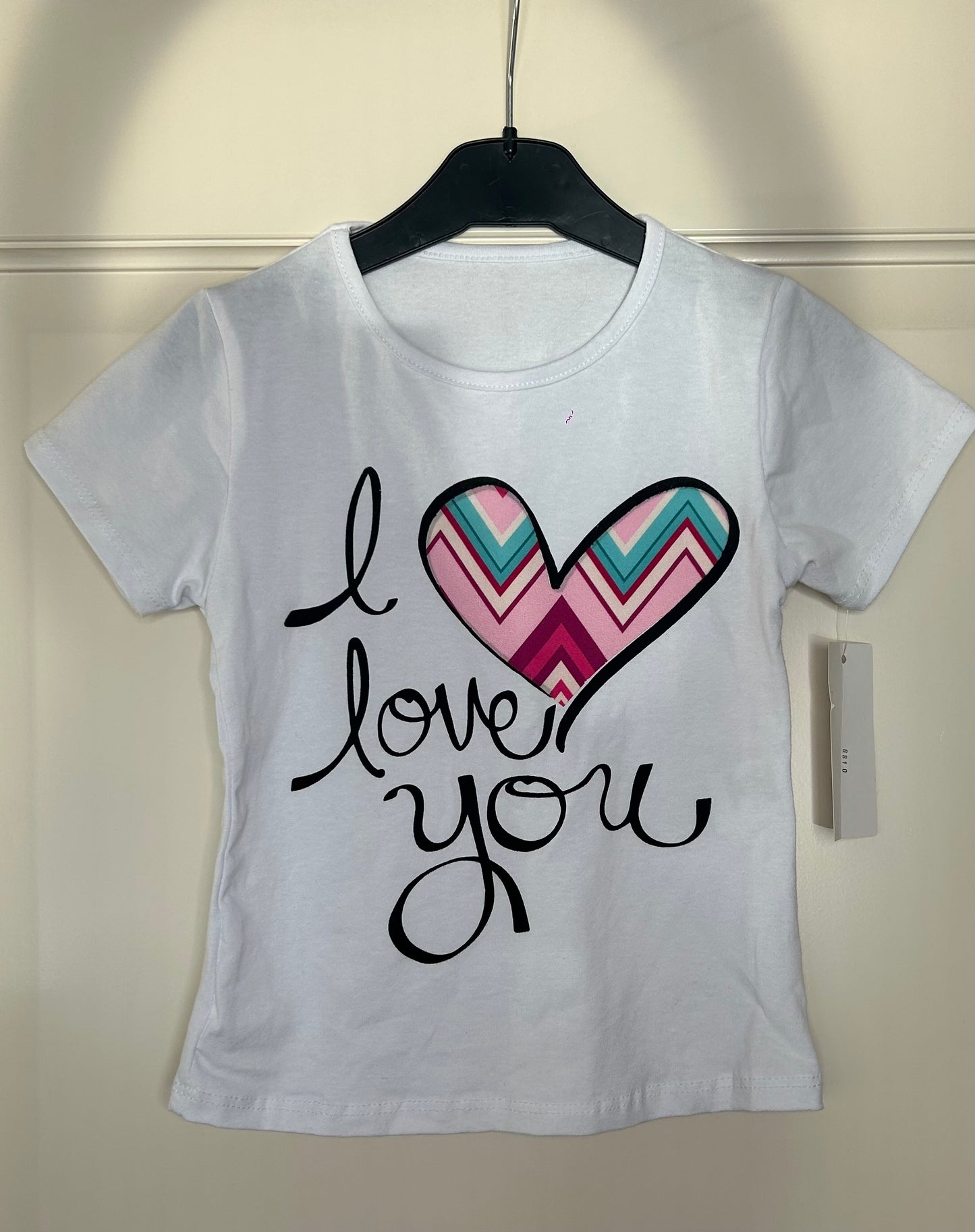 I love you t-shirt roze met blauw