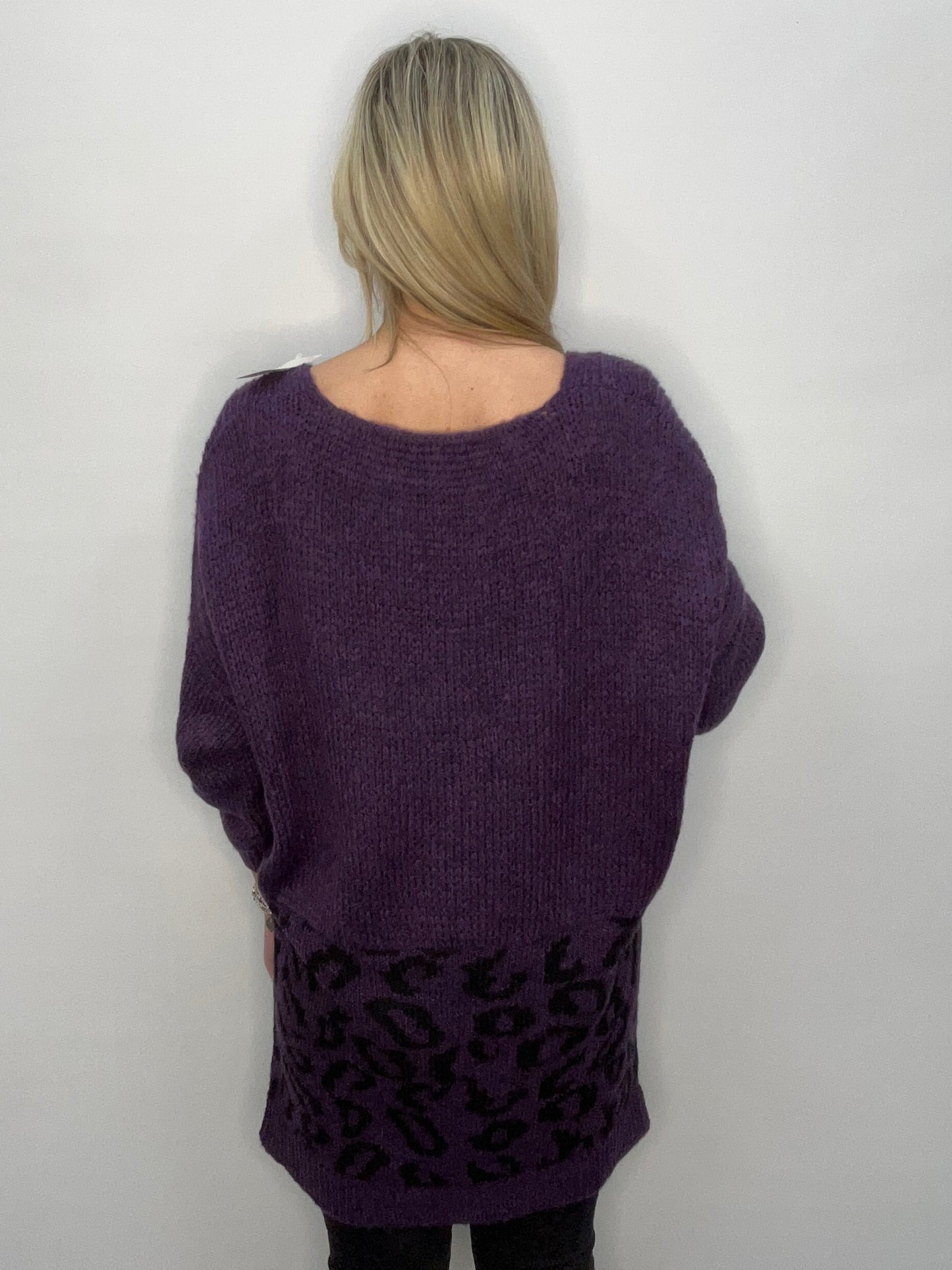 LEOPARDEN-PULLOVER, GESTRICKT, LILA