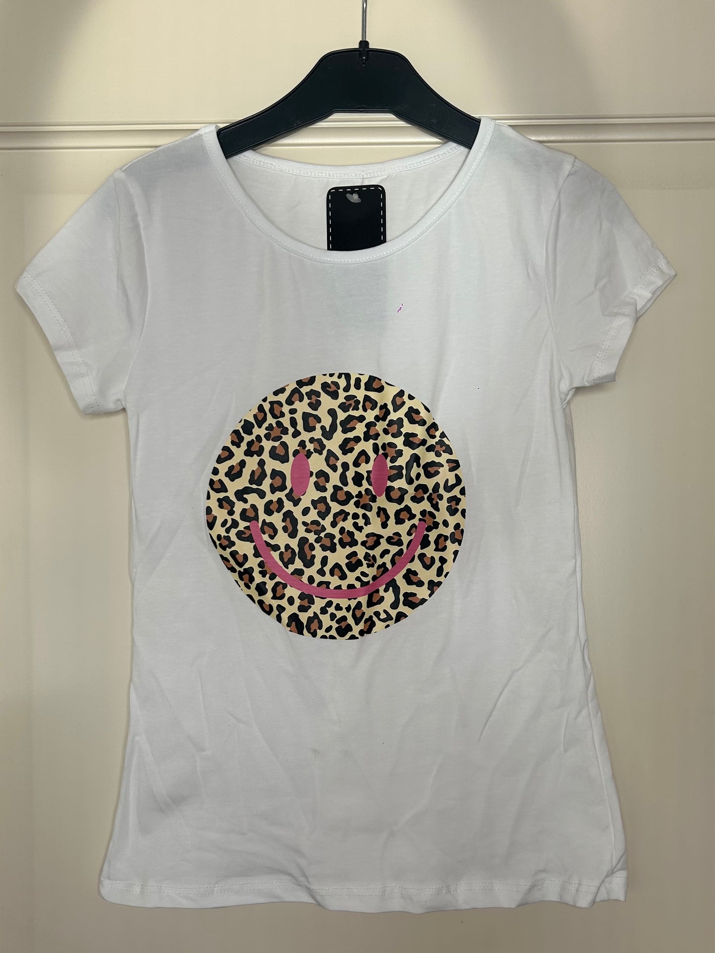 Luipaard smiley t-shirt roze meisjes