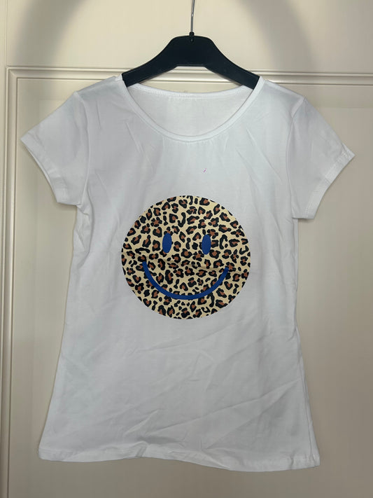 Luipaard smiley t-shirt paars meisjes