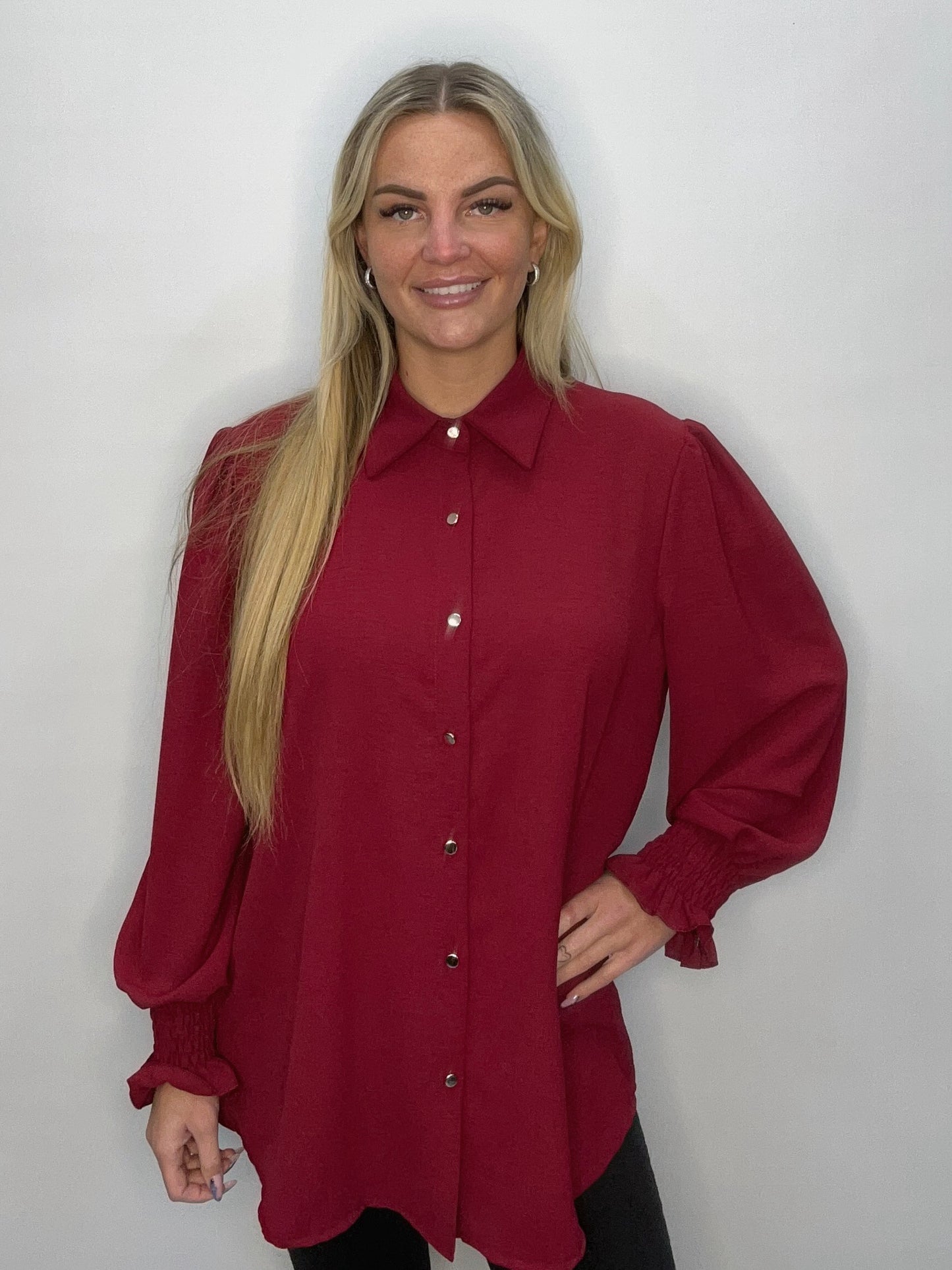 Ruffle blouse bordeaux red