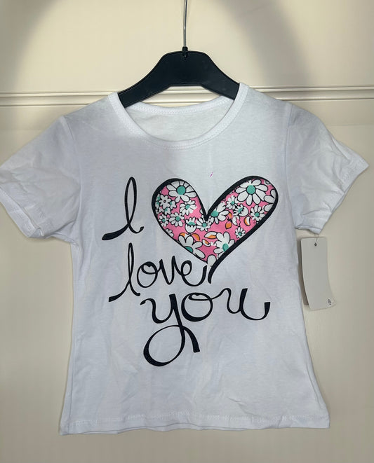 I love you t-shirt met roze bloemen hart