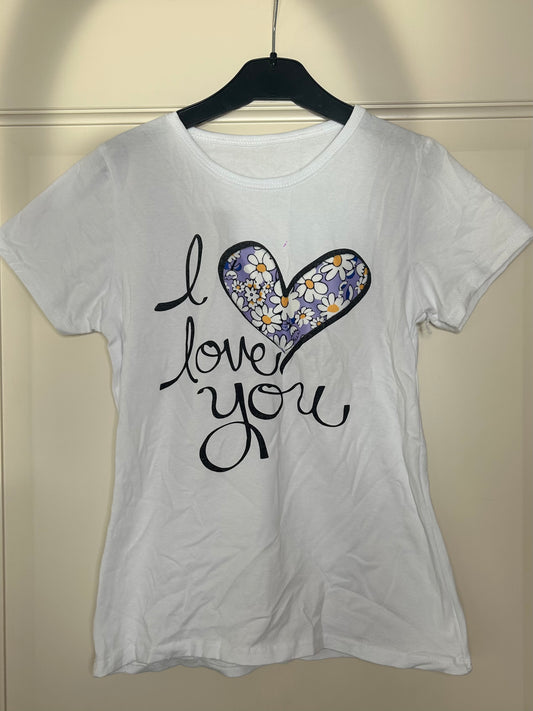 I love you t-shirt met paarse bloemen hart