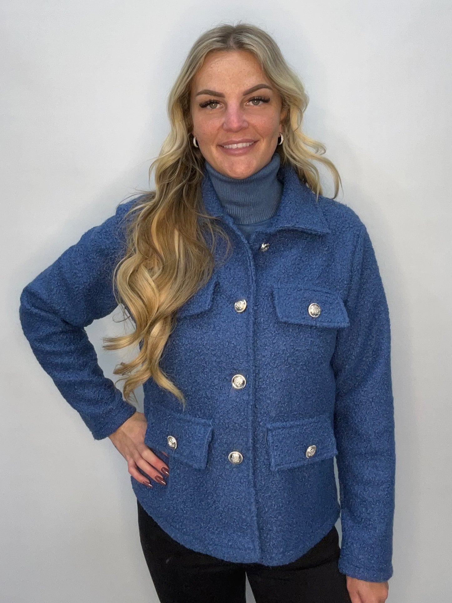 Bouclé-Jacke Jeansblau