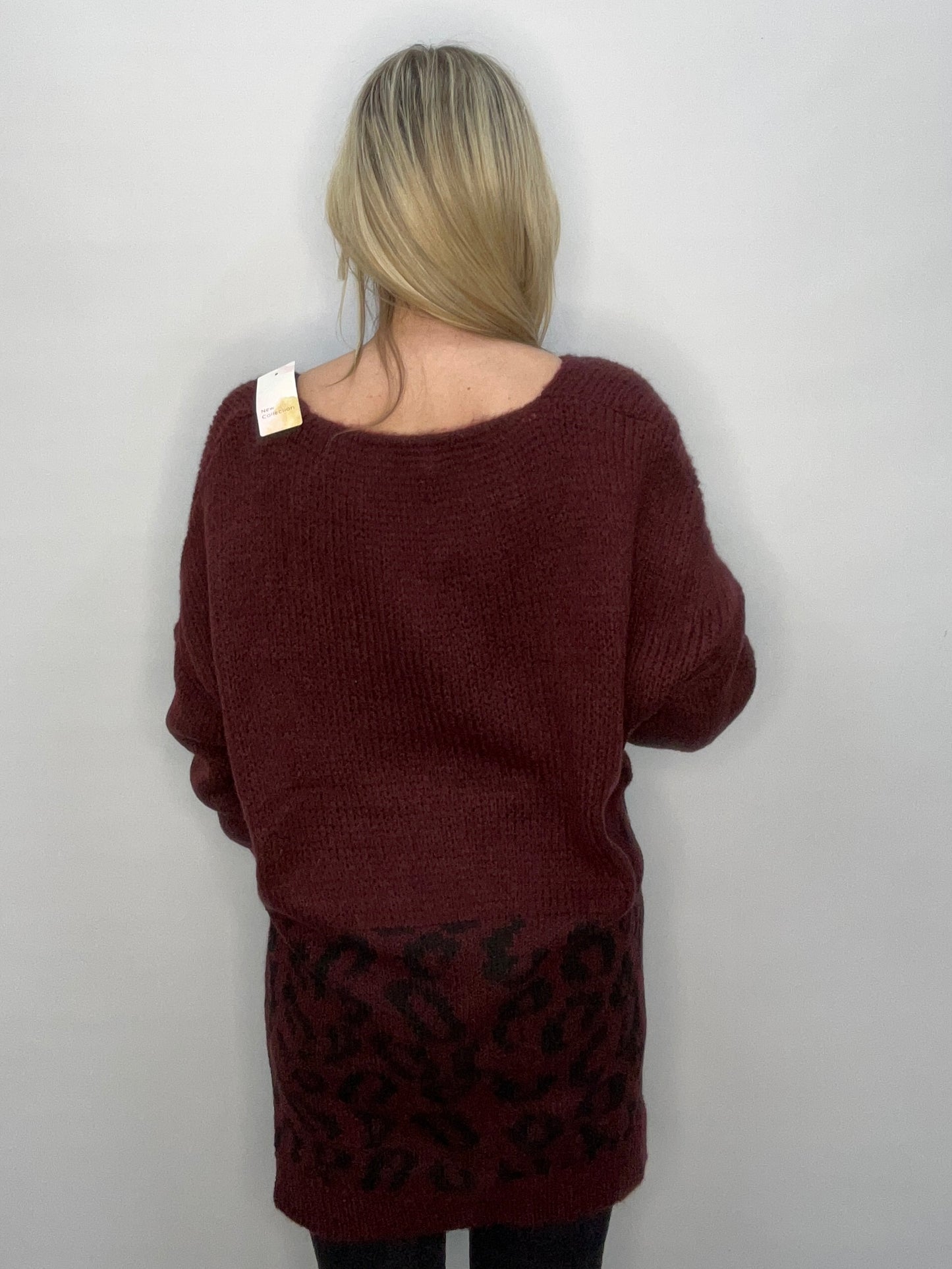 LEOPARD SWEATER KNITTED BORDEAUX RED